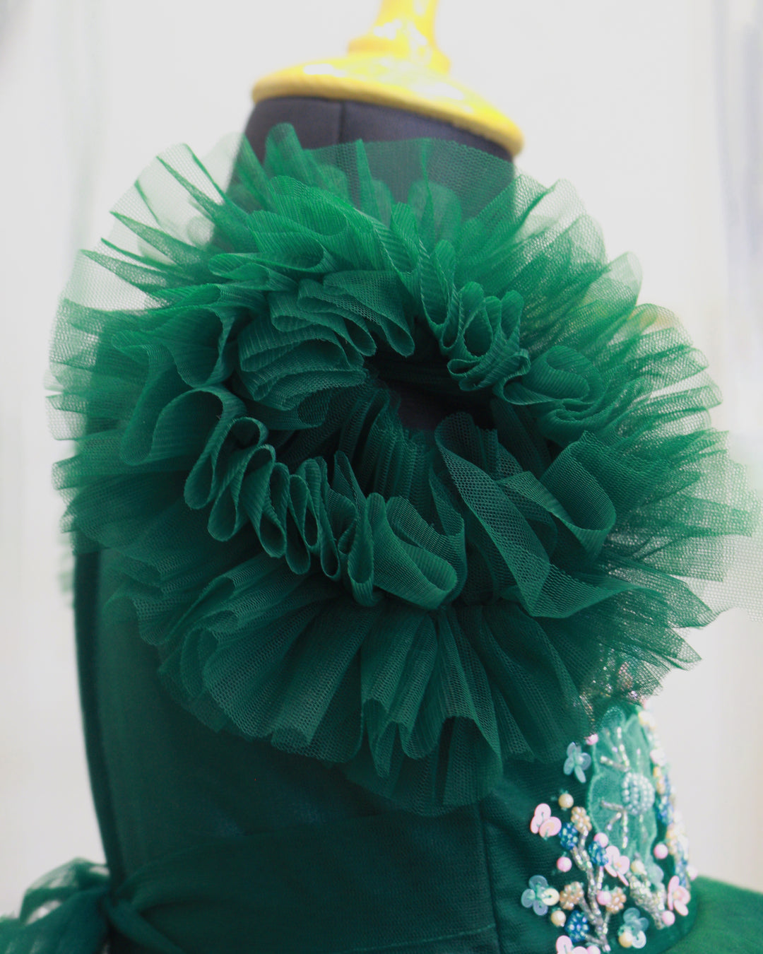 Bottle Green Handcrafted Gown – Heavy Work Partywear Birthday Dress for Baby Girls by Stanwells Kids