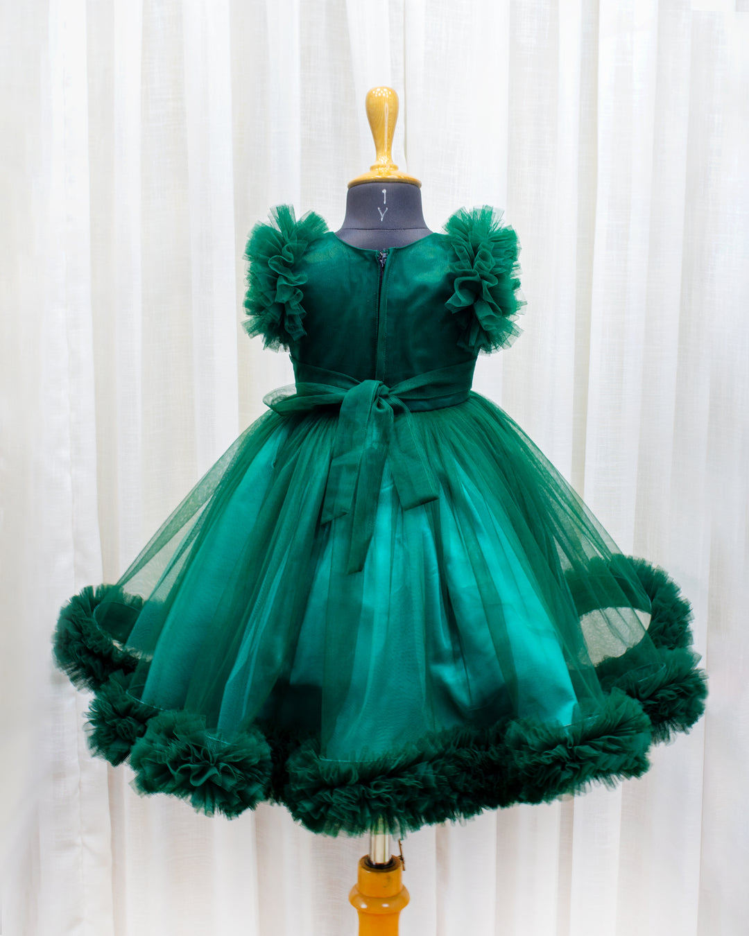 Bottle Green Handcrafted Gown – Heavy Work Partywear Birthday Dress for Baby Girls by Stanwells Kids