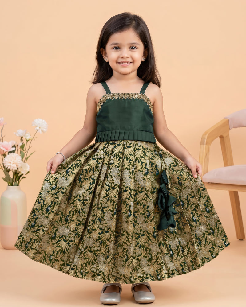 Bottle Green Lehenga Choli for Girls – Banarasi Silk Ethnic Dress