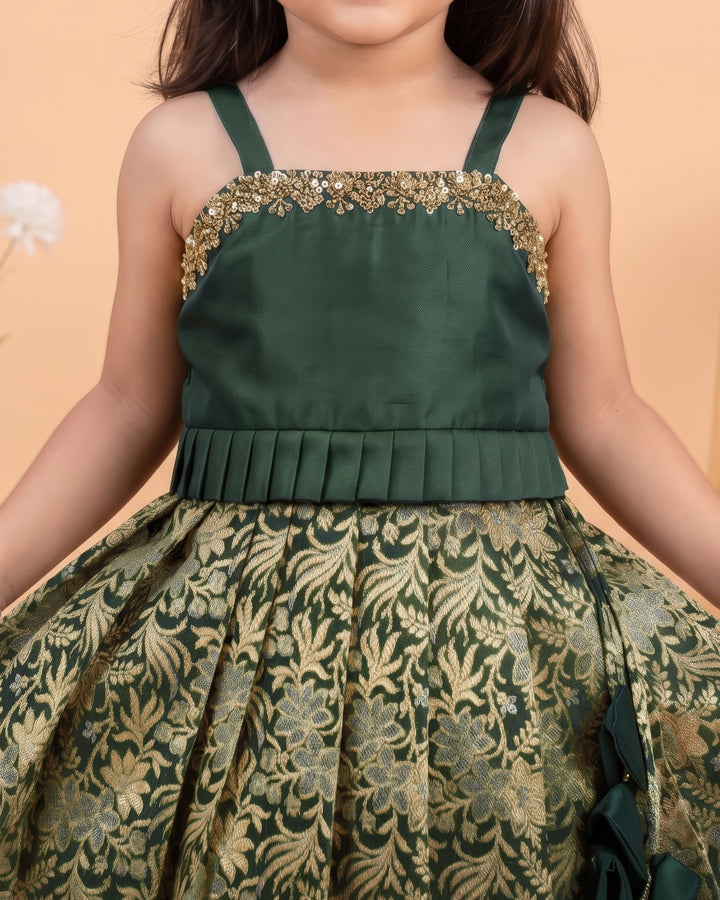 Stanwells Kids bottle green lehenga choli for girls Banarasi silk ethnic dress