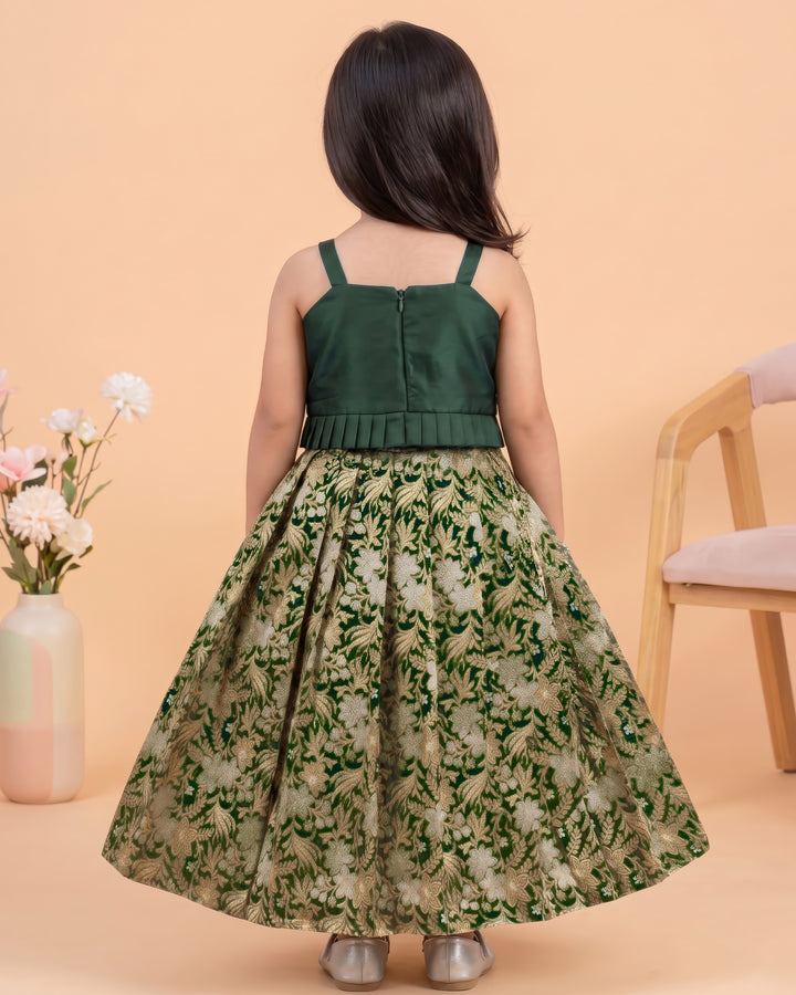 Stanwells Kids bottle green lehenga choli for girls Banarasi silk ethnic dress