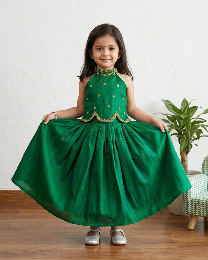 Bottle Green Lehenga Choli for Girls – Heavy Handwork Ethnic Dress