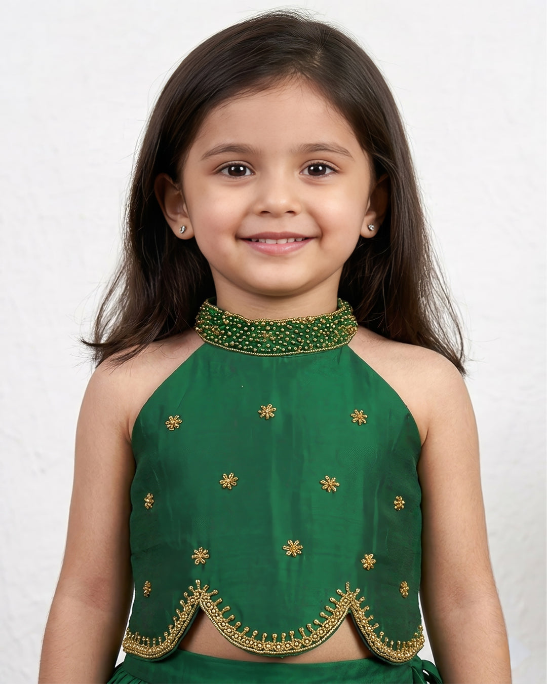 Stanwells Kids bottle green lehenga choli for girls heavy handwork ethnic dress