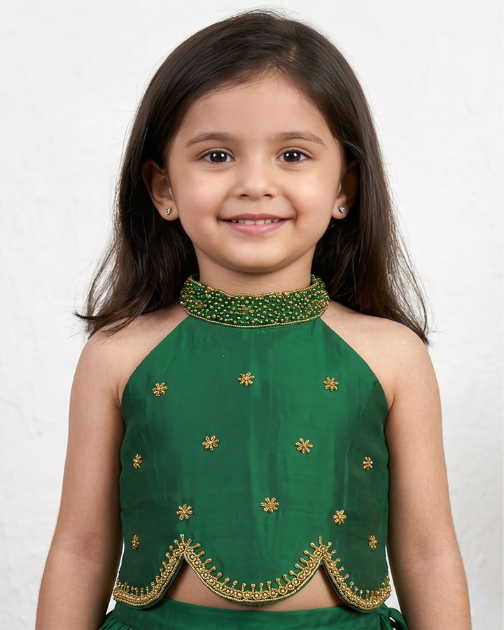 Stanwells Kids bottle green lehenga choli for girls heavy handwork ethnic dress