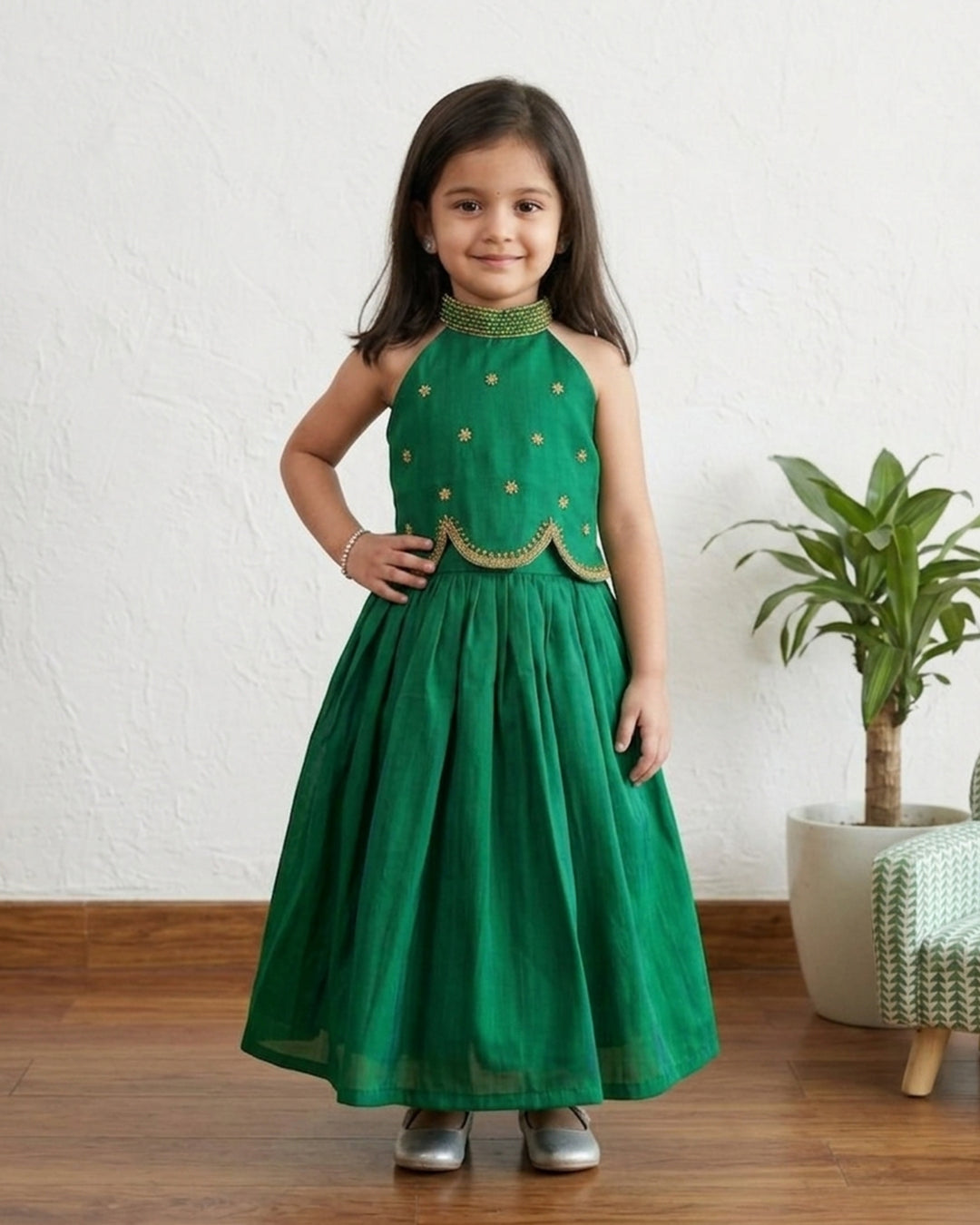 Stanwells Kids bottle green lehenga choli for girls heavy handwork ethnic dress