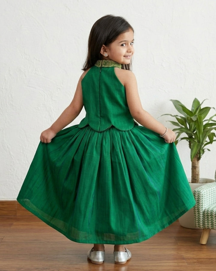 Stanwells Kids bottle green lehenga choli for girls heavy handwork ethnic dress