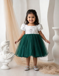 Bottle Green White Christmas Designer Frock for Baby Girl – Stanwells Kids