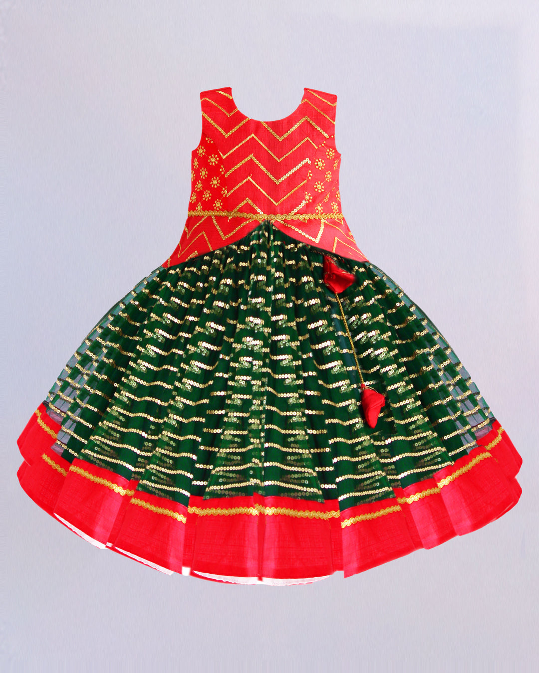 bottle green and red south indian sequins embroidery baby girls lehenga choli