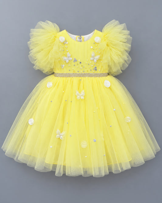 Yellow Pearl Handwork Birthday Frock for Baby Girl – Stanwells Kids
