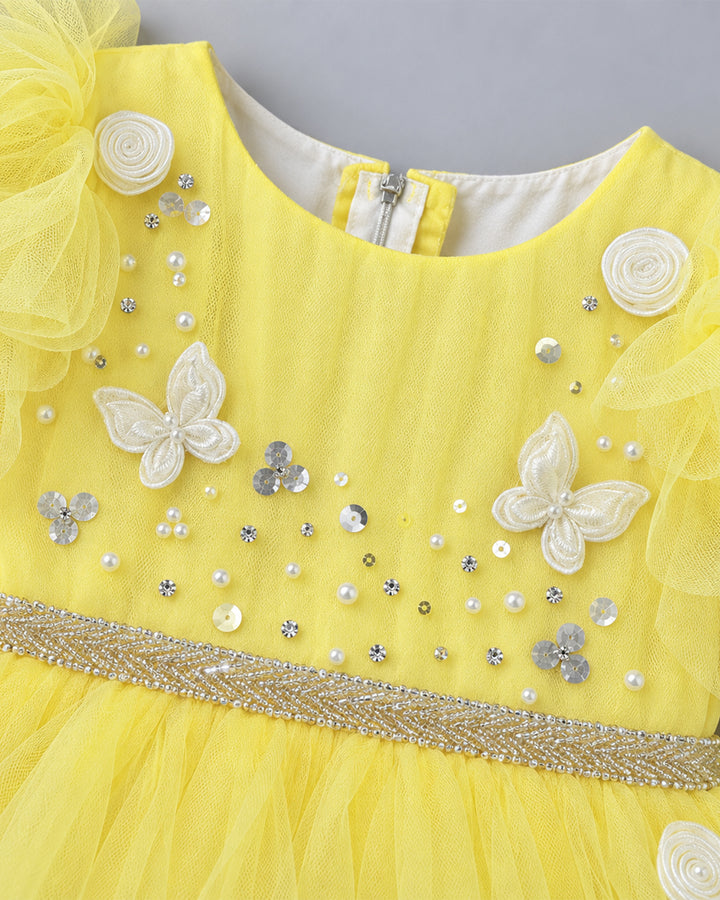 Butter Yellow Designer Party Frock with Butterfly Applique – Stanwells Kids