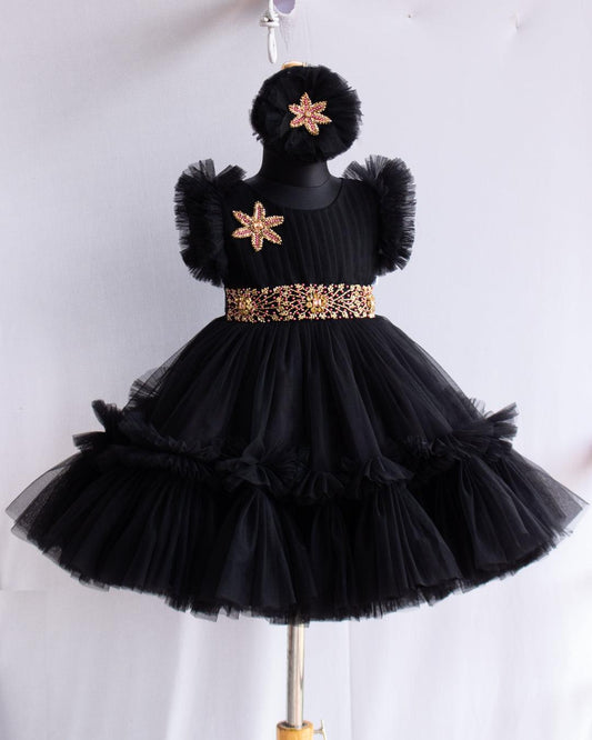 Black handwork belt birthday frock for baby girl – Stanwells Kids