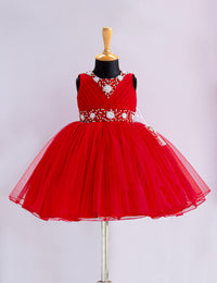 Chilly Red Handwork V-Cut Birthday Frock for Baby Girl – Stanwells Kids