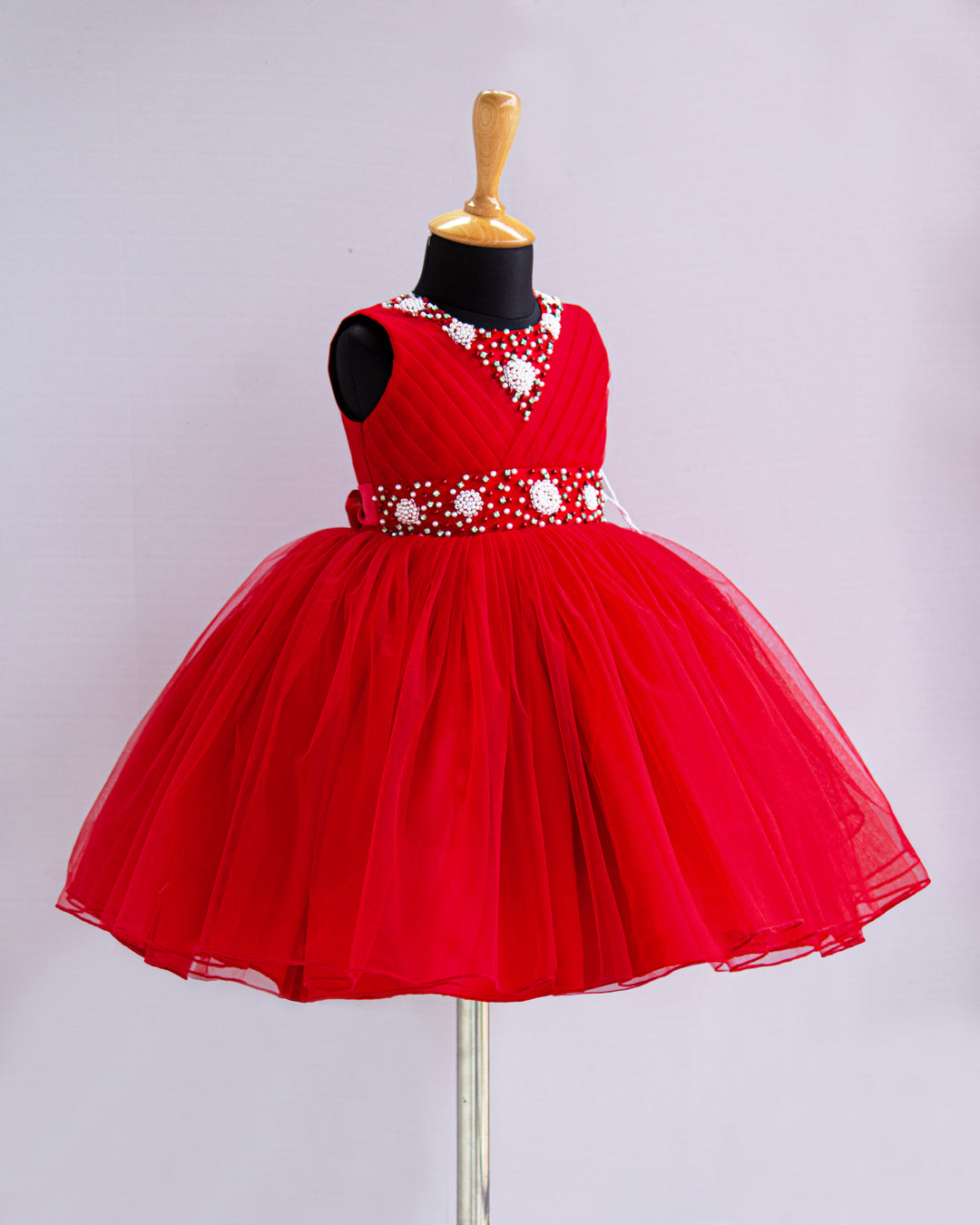 "Chilly Red Handwork Partywear Frock for Baby Girls, Elegant Birthday Dress, Stylish Baby Girls Outfit, Special Occasion Party Dress, Kids Fashionable Frock"

