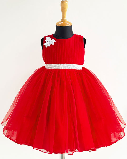 Red pearls handwork star Christmas birthday frock for baby girl – Stanwells Kids