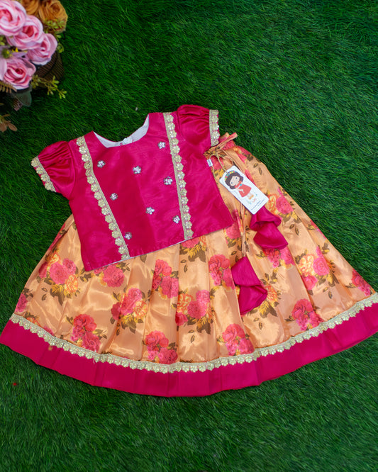 Coral Floral Lehenga Cotton Lining Elastic Waist for Toddler – Stanwells Kids