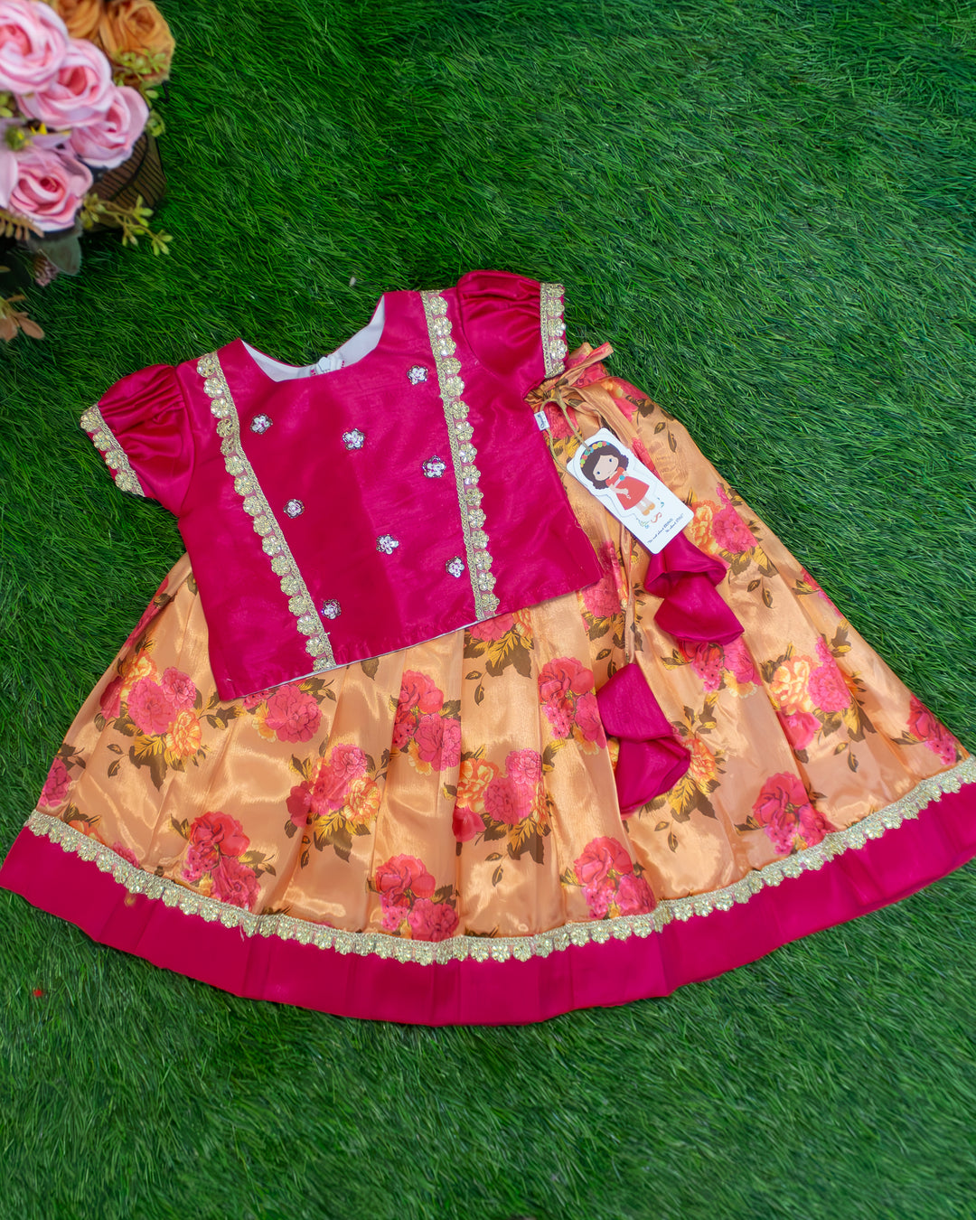 Coral Floral Print Lehenga Skirt for Little Girl – Stanwells Kids