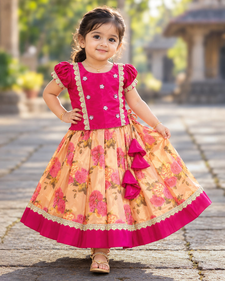 Baby Girl Coral Chinon Lehenga with Lace Detailing – Stanwells Kids