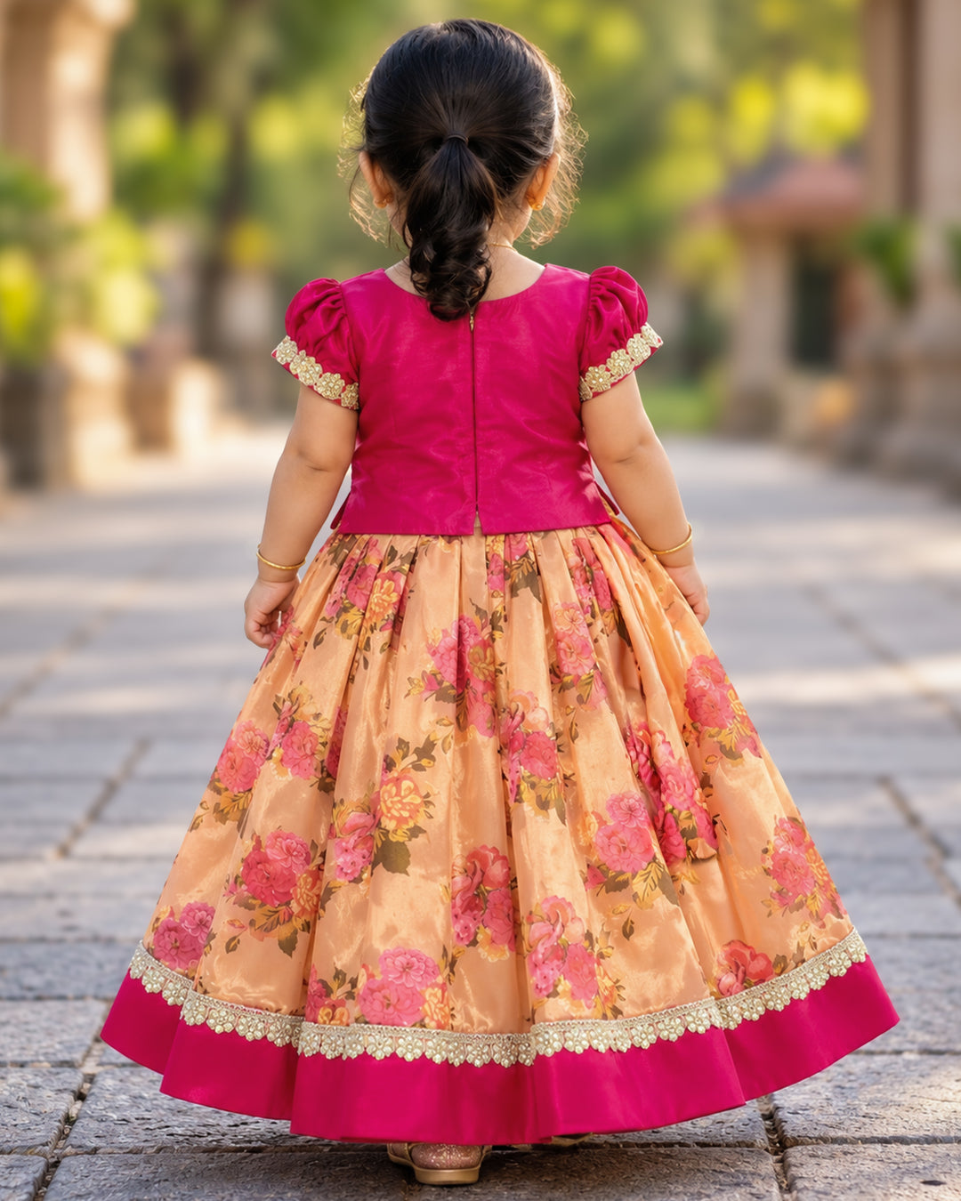 Baby Girl Coral Chinon Lehenga Onam Special Dress – Stanwells Kids