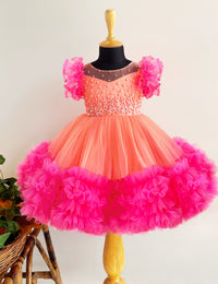 Coral Peach Heavy Handwork Cut Bead Birthday Frock for Baby Girl – Stanwells Kids