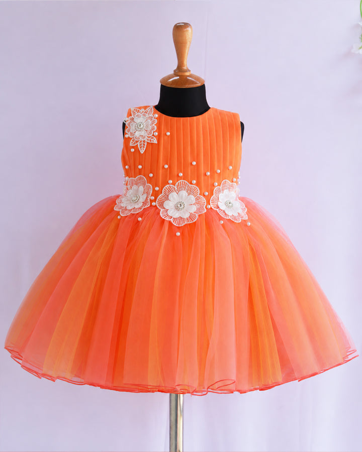 Coral yellow dual shade flower birthday frock for baby girl – Stanwells Kids