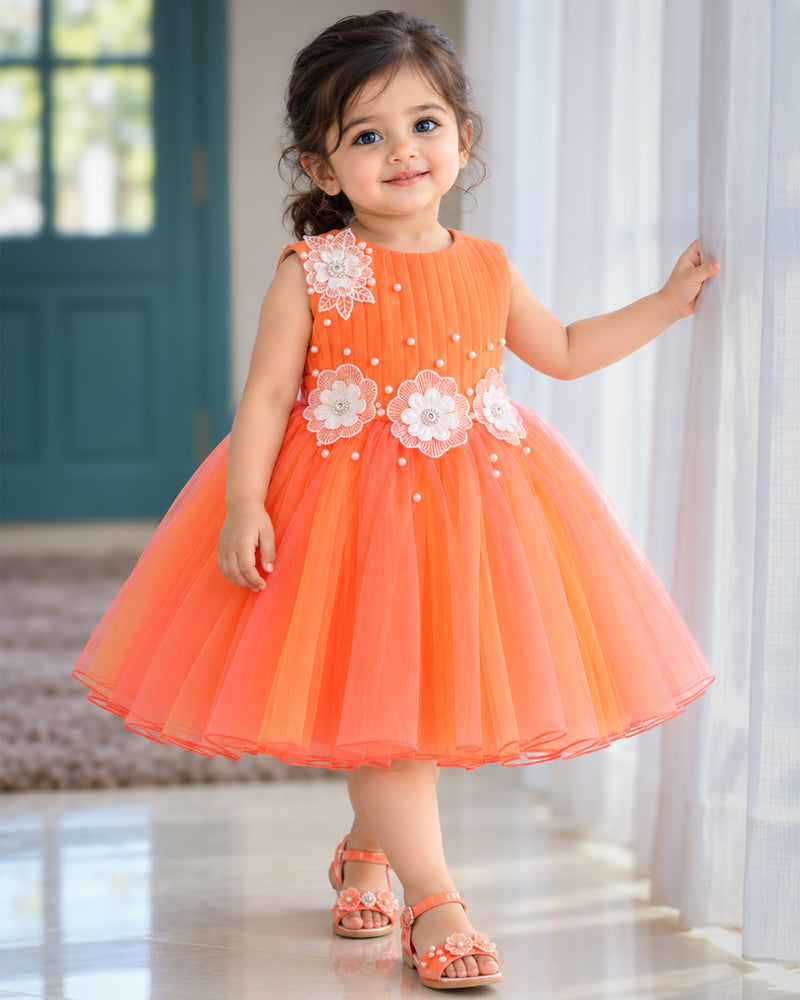 Coral Yellow Dual Shade Flower Birthday Frock for Baby Girl – Stanwells Kids
