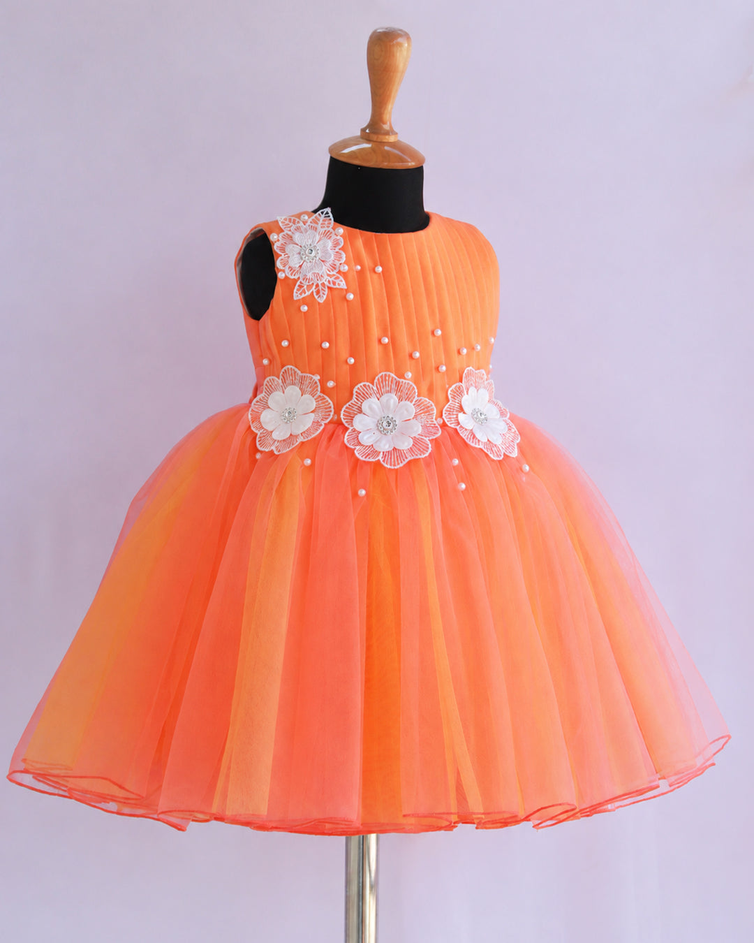 Coral yellow dual shade flower birthday frock for baby girl – Stanwells Kids