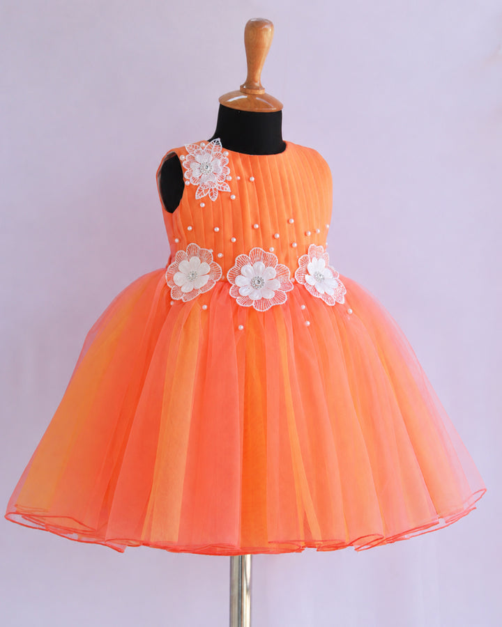 Coral yellow dual shade flower birthday frock for baby girl – Stanwells Kids