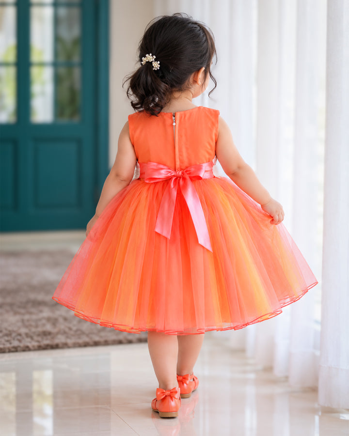 Coral yellow dual shade flower birthday frock for baby girl – Stanwells Kids