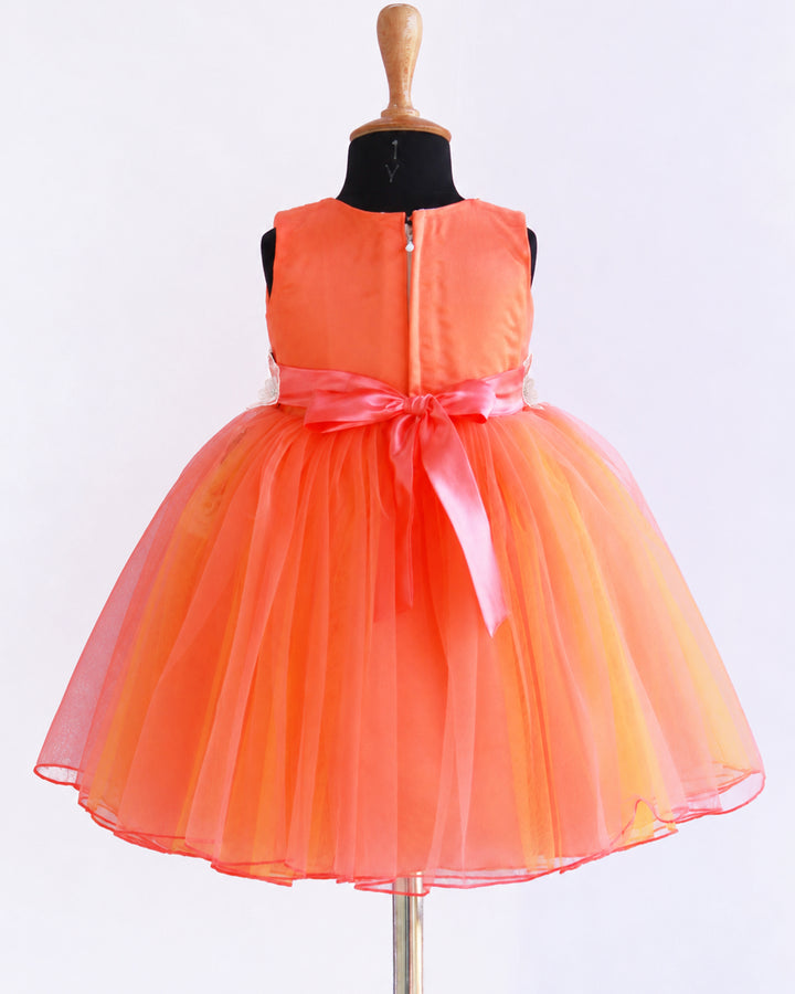 Coral yellow dual shade flower birthday frock for baby girl – Stanwells Kids