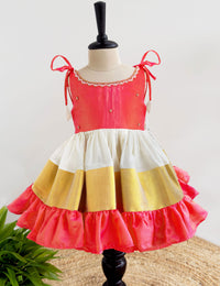 Cream Peach Kerala Kasavu Handwork Kettuduppu Frock for Baby Girl – Stanwells Kids