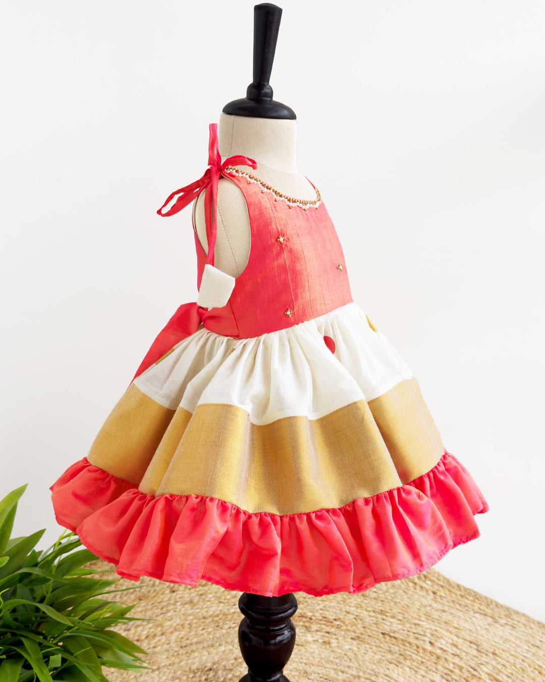 Cream peach kettuduppu frock infant size – Stanwells Kids