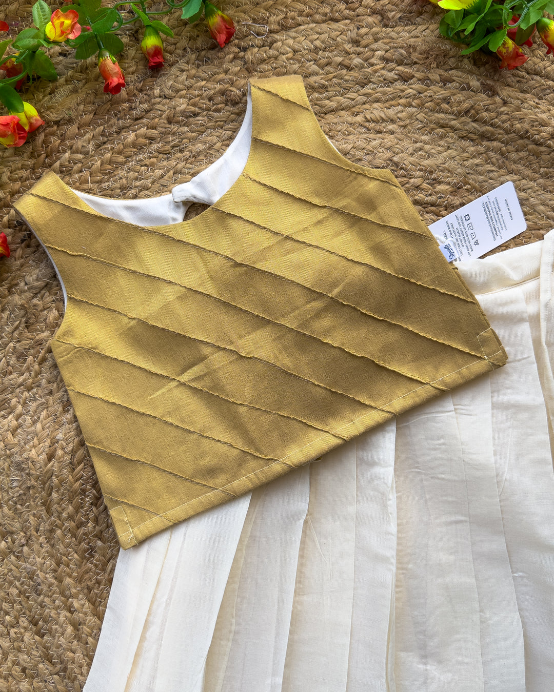 Cream gold Kerala tissue lehenga blouse golden material detail – Stanwells Kids