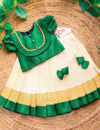 Cream Green Festive Special Kerala Kasavu Lehenga Choli for Baby Girl – Stanwells Kids