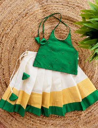 Cream Green Traditional Kerala Kasavu Festive Lehenga Choli for Baby Girl – Stanwells Kids