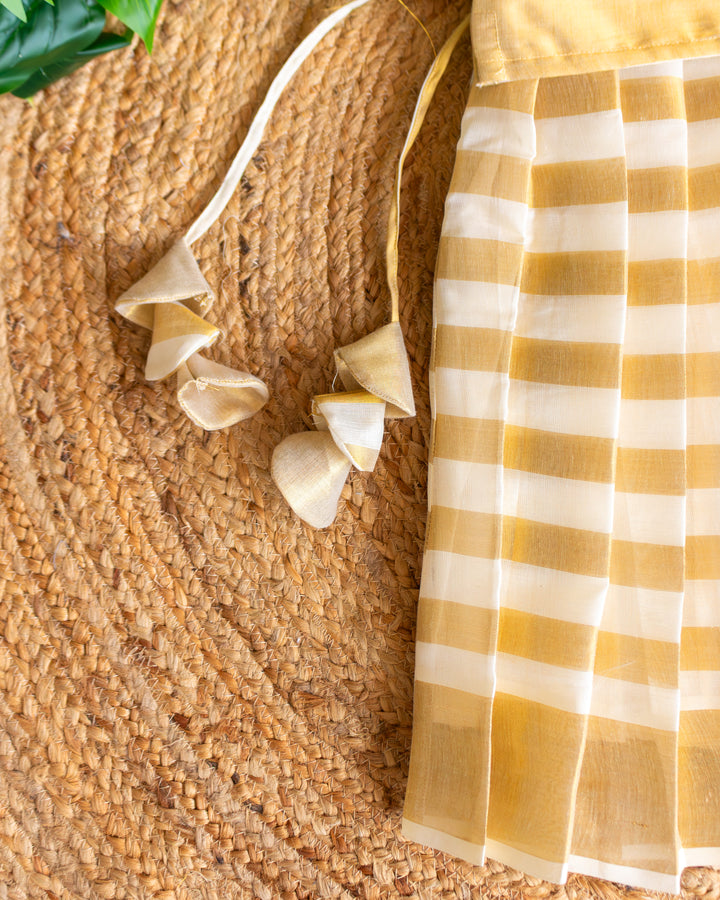 cream handloom kasavu lehenga choli for baby girls, Kerala traditional kids dress, baby girl birthday outfit, festive wear for toddlers, kasavu lehenga kids