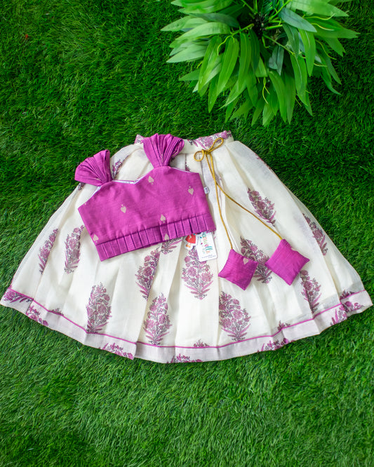 Cream net Kota floral print premium lehenga choli for baby girl – front view, Stanwells Kids