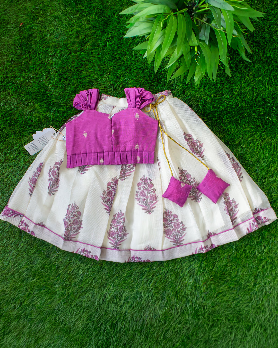 Cream net Kota floral print lehenga choli full look for baby girl – Stanwells Kids