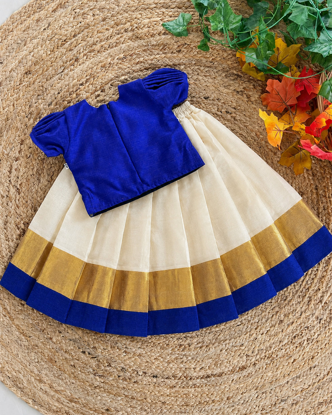 Full-length view of Kerala Kasavu handwork lehenga choli