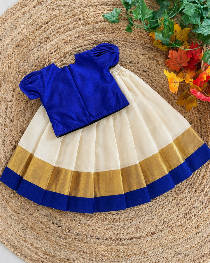 Full-length view of Kerala Kasavu handwork lehenga choli