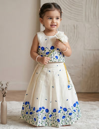 Cream Blue Floral Embroidery Onam Lehenga Choli for Baby Girl – Stanwells Kids