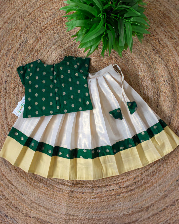 Traditional Onam bottle green Butti Kerala lehenga choli for girls 3 months to 7 years – Stanwells Kids