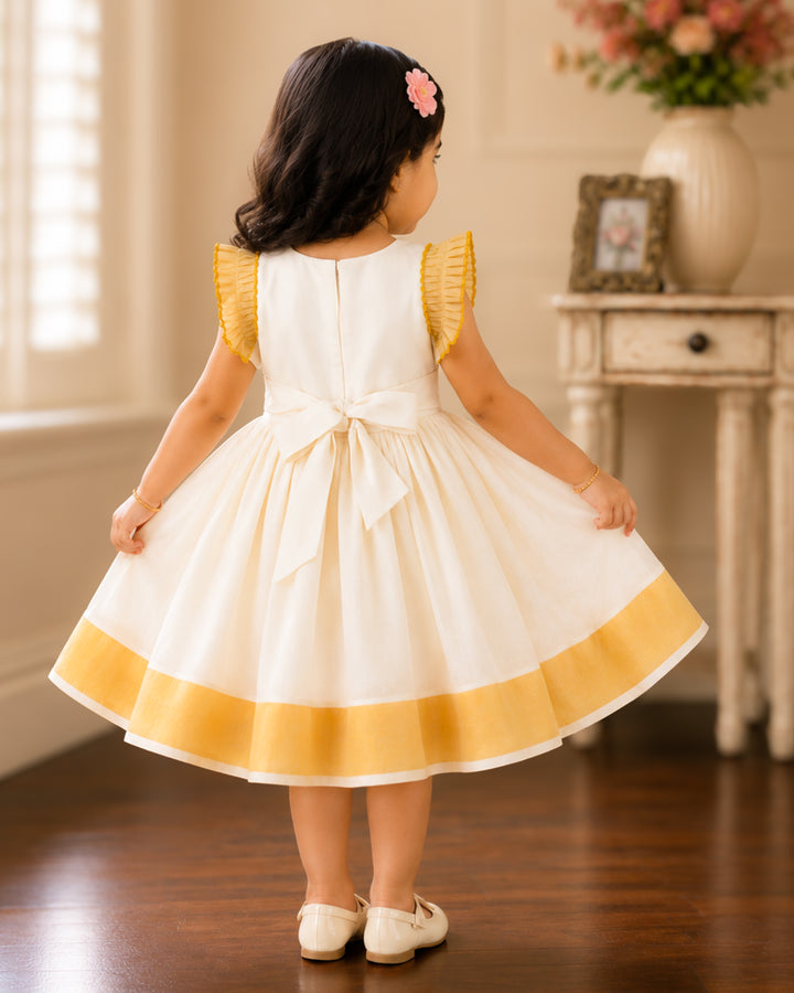 Cream Kerala handloom Kasavu frock full look for baby girl – Stanwells Kids