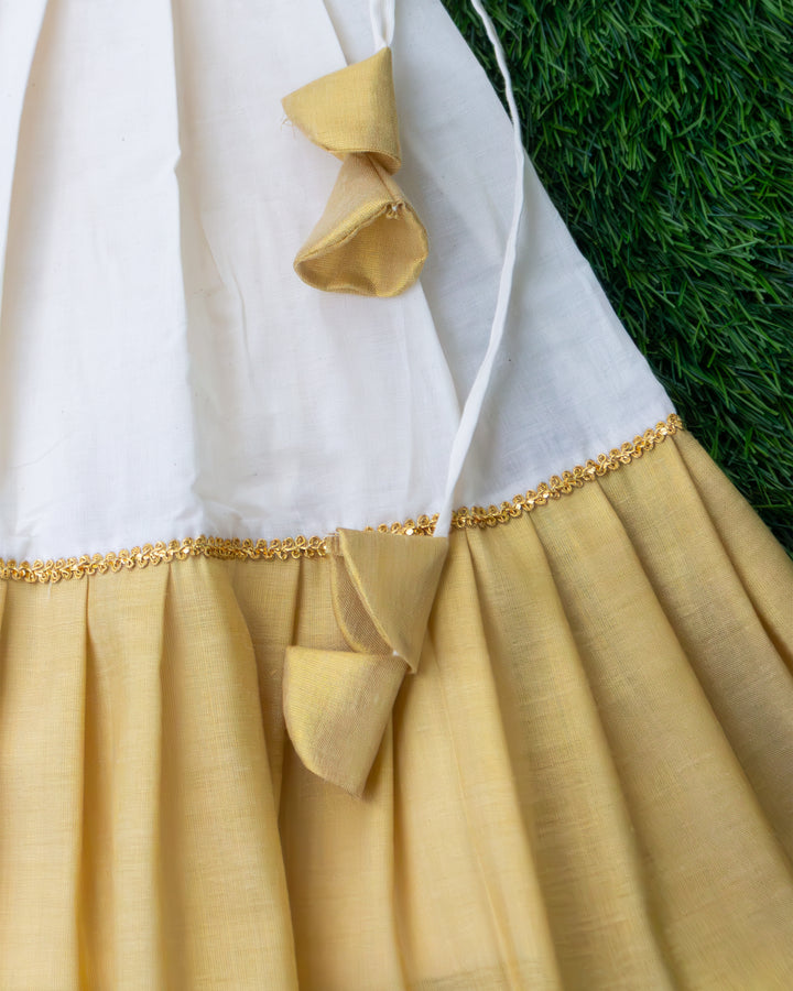 Cream gold Kerala handloom Onam lehenga choli full look for girls – Stanwells Kids