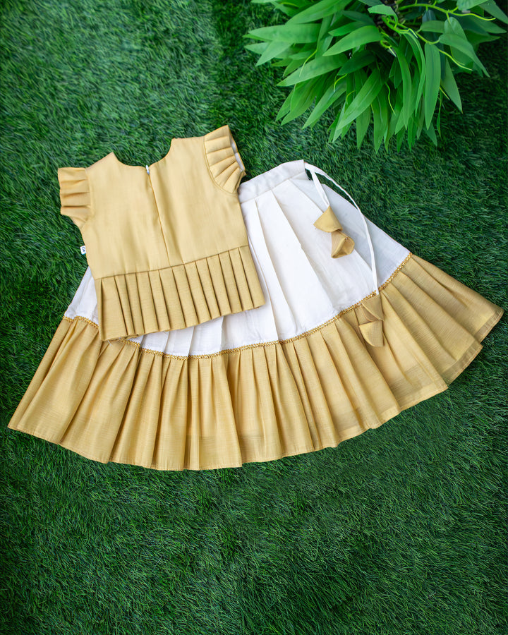 Traditional cream gold Kerala Onam lehenga choli for baby girl 3 months to 7 years – Stanwells Kids