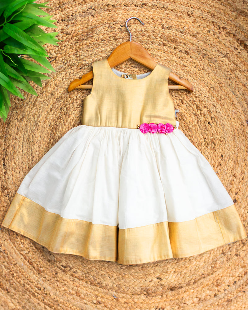 Cream & Gold Traditional Onam Ethnic Frock for Baby Girl – Stanwells Kids