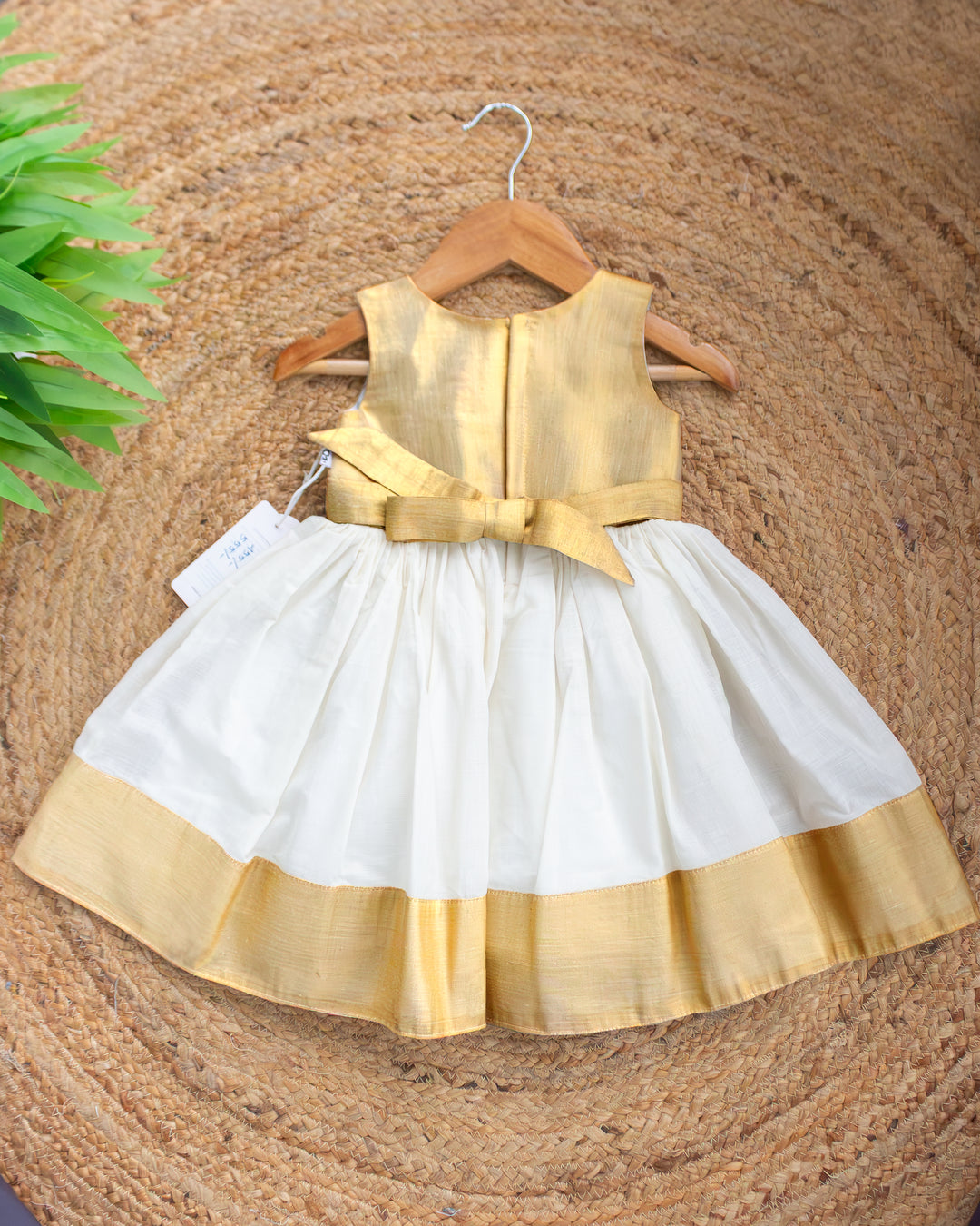 Cream gold Onam ethnic frock full look for baby girl – Stanwells Kids