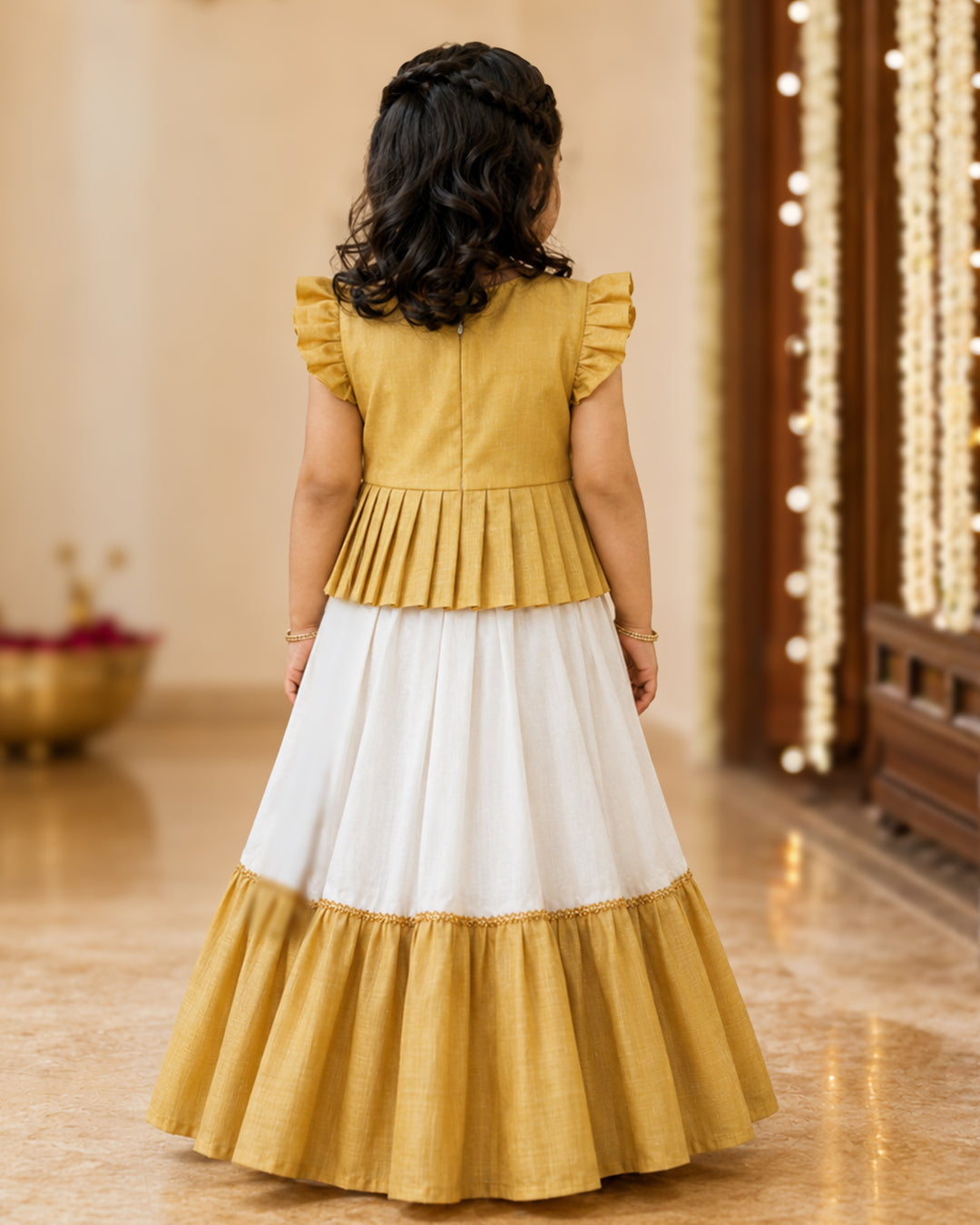 Traditional cream gold Kerala Onam lehenga choli for baby girl 3 months to 7 years – Stanwells Kids