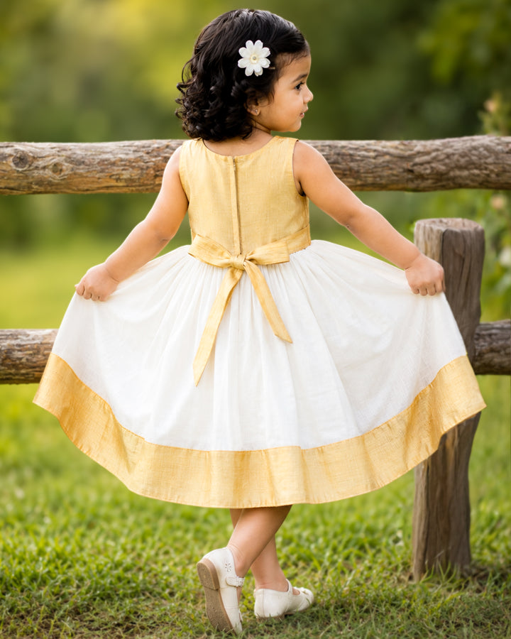 Cream gold Onam ethnic frock full look for baby girl – Stanwells Kids