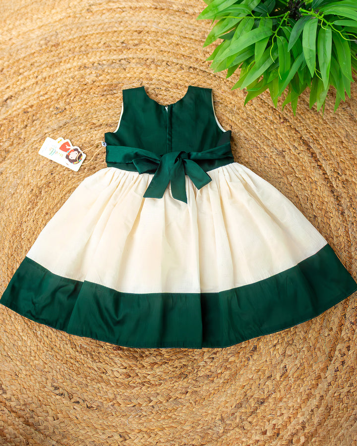 Cream green Kerala Onam traditional handloom frock full look for baby girl – Stanwells Kids