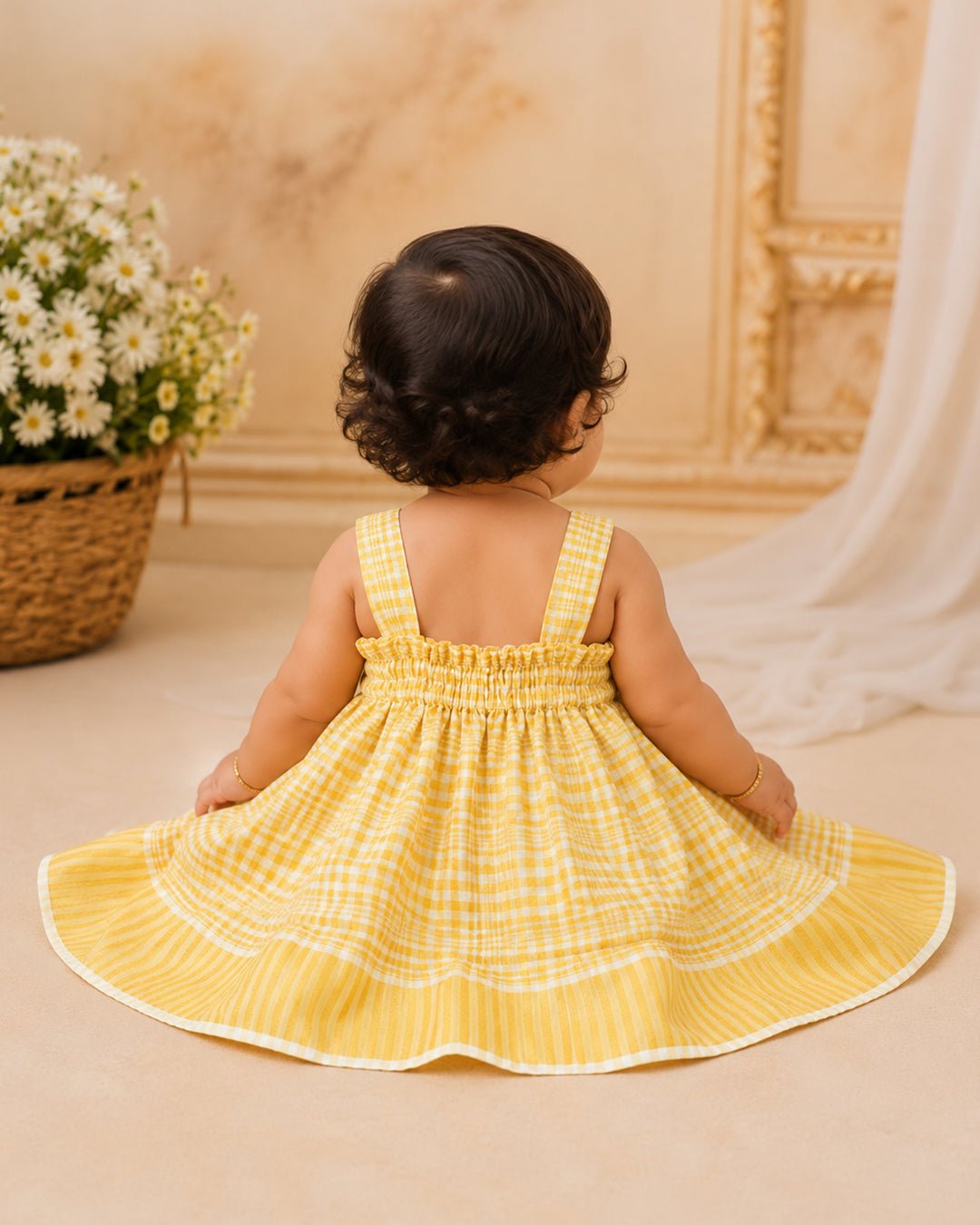 Stanwells Kids newborn frock for baby girl cream green matching headband dress